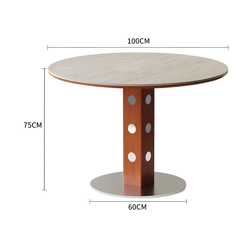 Solid Wood Round Dining Table with Stone Panel Top