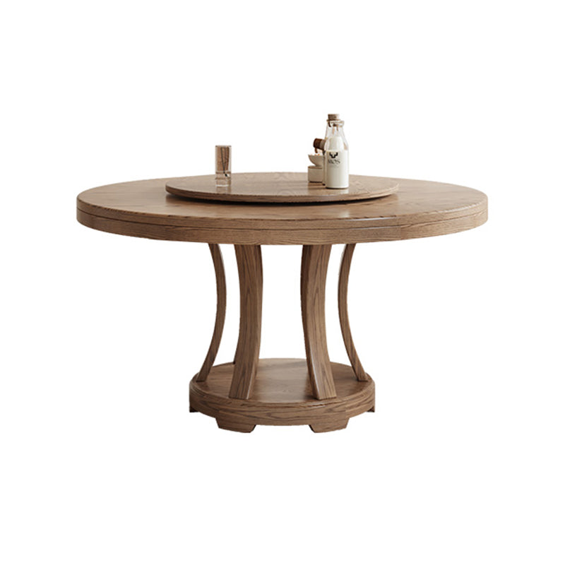 Pre Sale Round Walnut-Toned Ash Wood Dining Table with Lazy Susan