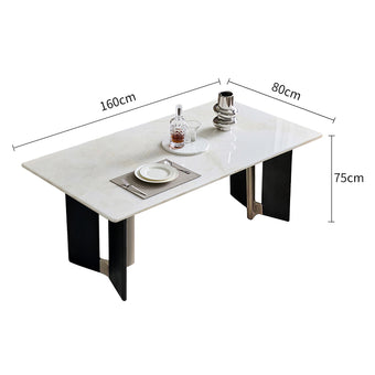 Dining table with dimensions labeled on a white background