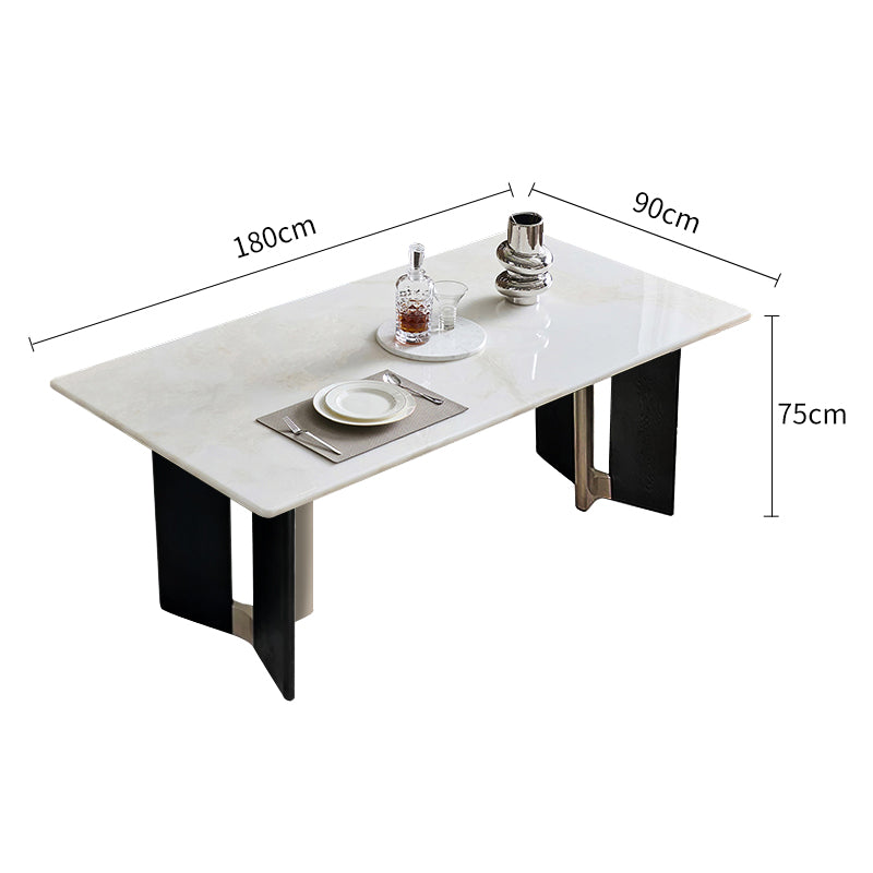 Fendi White Sintered Stone & Black Wood Leg Dining Table