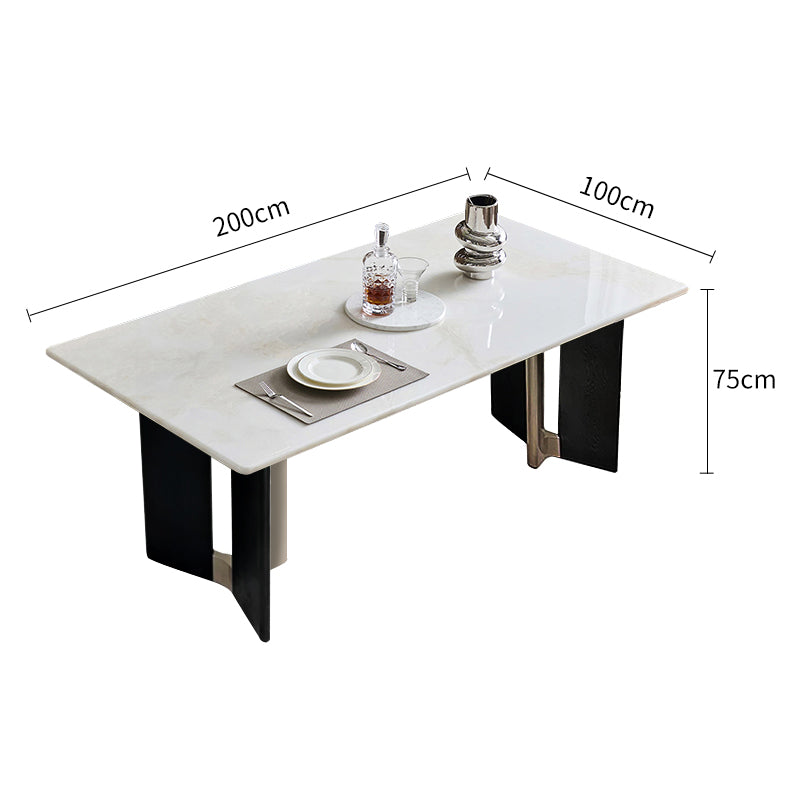 Fendi White Sintered Stone & Black Wood Leg Dining Table