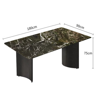 Pre Sale Naqiu Green Luxury Stone & Black Wood Arched Leg Dining Table Model 180
