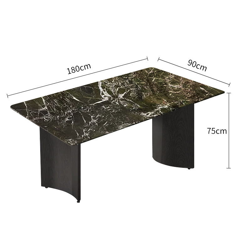 Pre Sale Naqiu Green Luxury Stone & Black Wood Arched Leg Dining Table Model 180