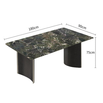 Naqiu Green Luxury Stone & Black Wood Arched Leg Dining Table Model 180