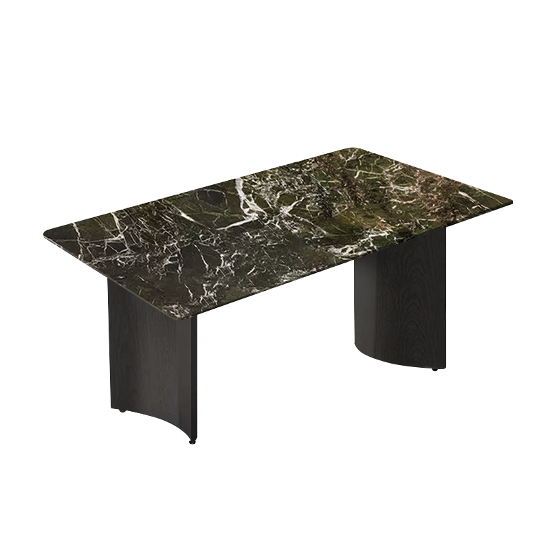 Pre Sale Naqiu Green Luxury Stone & Black Wood Arched Leg Dining Table Model 180