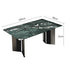Pre Sale Mica green luxury stone dining table with V-shaped black and silver two-tone legs
