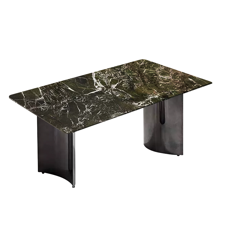 Pre Sale Naqiu Green luxury stone arched carbon steel mirror-finish leg dining table