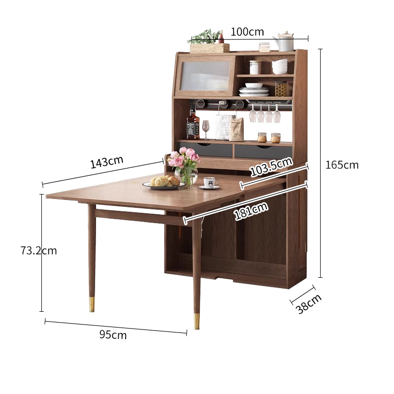 Solid Wood Tall Sideboard & Multifunctional Folding Dining Table with Storage and Portable Power Socket