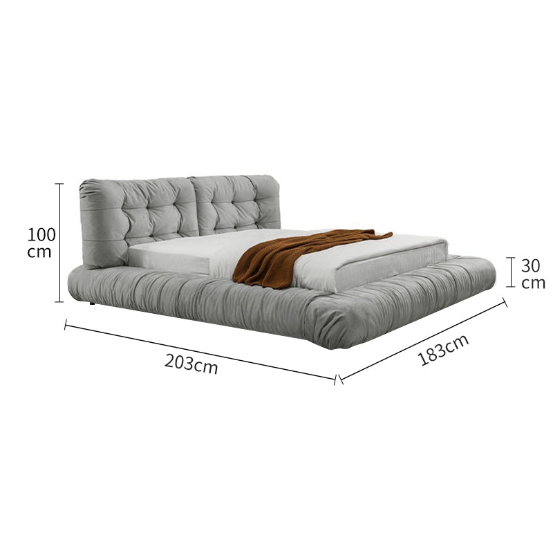 Light Gray Brushed Solid Wood Cloud Bed 153/183