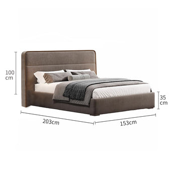 Coffee Brown Brushed Fabric Solid Wood Tofu Bed 153/183