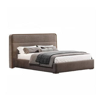 Coffee Brown Brushed Fabric Solid Wood Tofu Bed 153/183