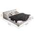 Bed with dimensions labeled on a white background