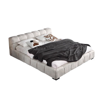 Milky White Brushed Fabric Flush Puff Bed