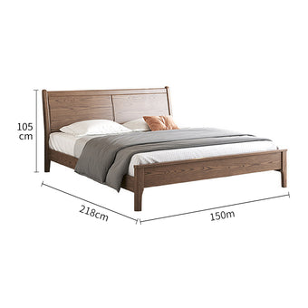 Wooden bed with dimensions labeled on a white background