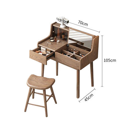 Pre Sale Walnut-Stained Ash Wood Vanity with Flip-Top Mirror and Stool