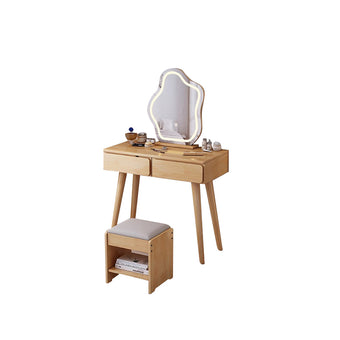 Natural Wood Color Solid Wood Dressing Table with Stool and Mirror