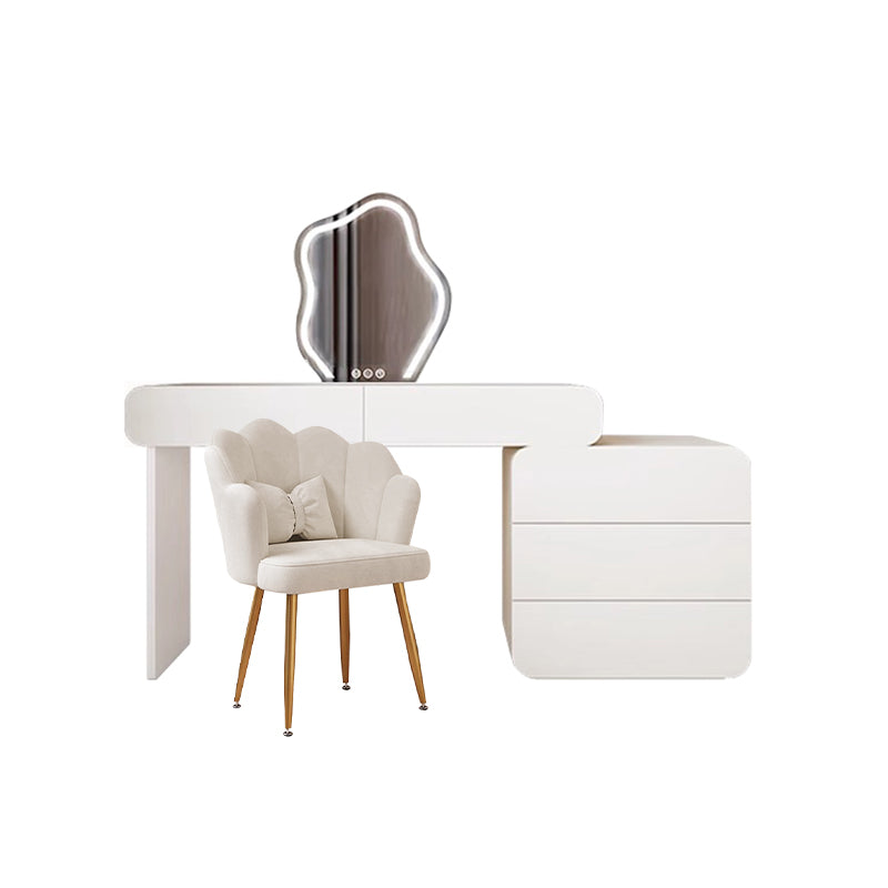 Beige Cloud Mirror Dressing Table with Three-Drawer Cabinet and Stool Set