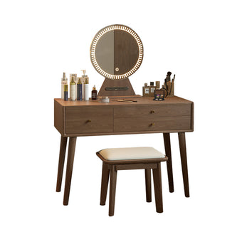 Walnut Finish Solid Wood Dressing Table with Mirror