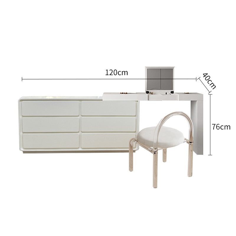 White Solid Wood 6-Drawer Dresser & Vanity Set with Stool