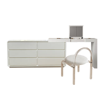 White Solid Wood 6-Drawer Dresser & Vanity Set with Stool