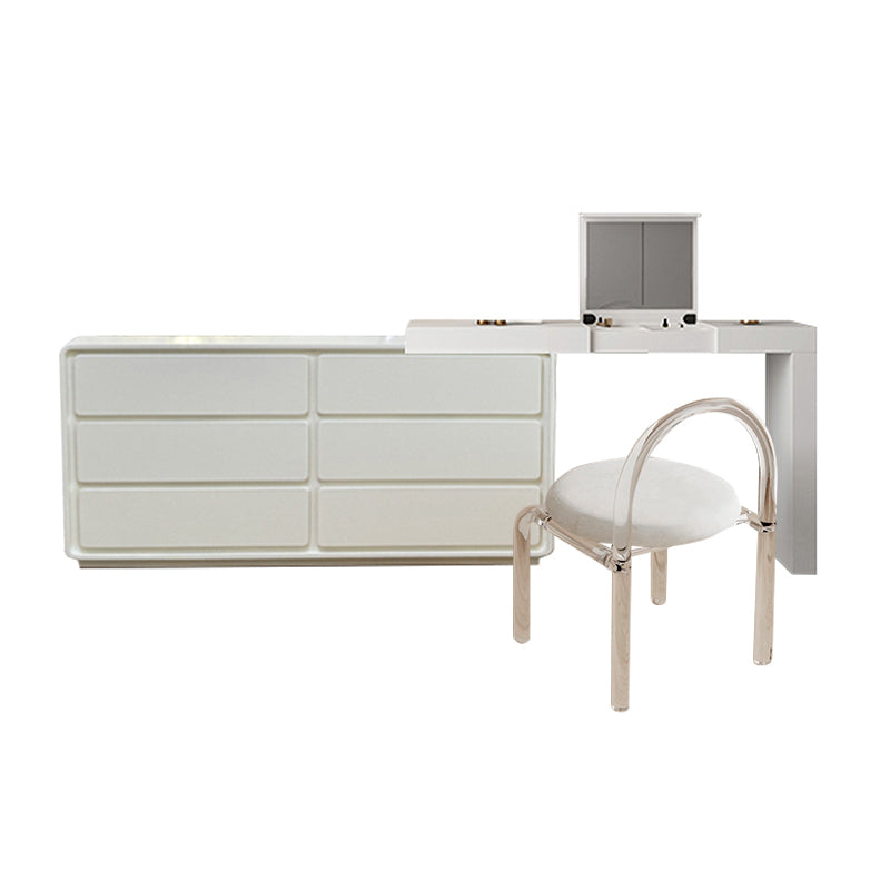 White Solid Wood 6-Drawer Dresser & Vanity Set with Stool