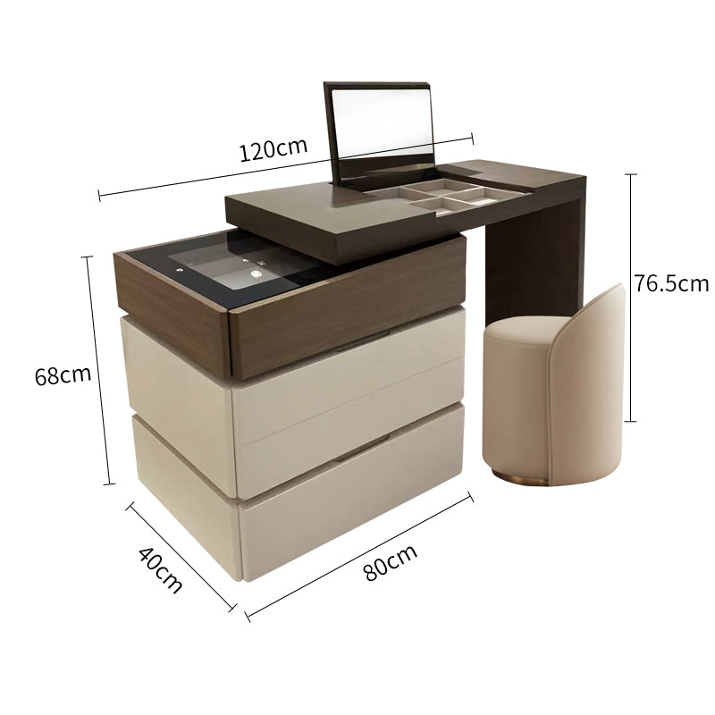 Pre Sale Walnut-colored top with white cabinet, hidden mirror vanity table with chair