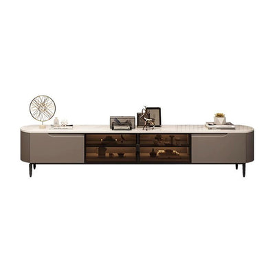 Matte Snow Mountain Rock Panel TV Cabinet with Glass Doors