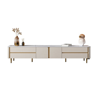 White Rock Tabletop/Side Vertical Stripe/Gold Foot TV Cabinet
