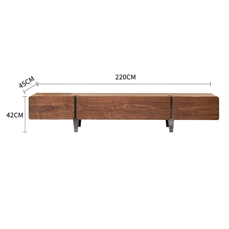 Walnut Grain TV Console with Drawers & Brushed Black Titanium Accents