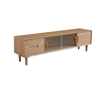 Pre Sale Double-layer glass door TV cabinet in walnut-colored ash wood
