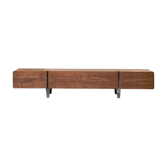 Walnut Grain TV Console with Drawers & Brushed Black Titanium Accents