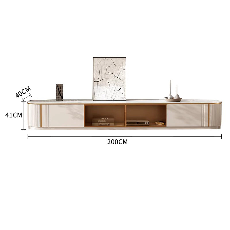 Pre Sale Glacier White Rock Panel TV Console with Solid Wood & Glass Doors