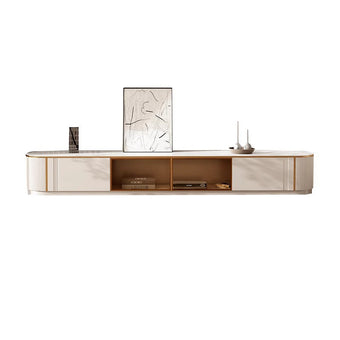 Pre Sale Glacier White Rock Panel TV Console with Solid Wood & Glass Doors