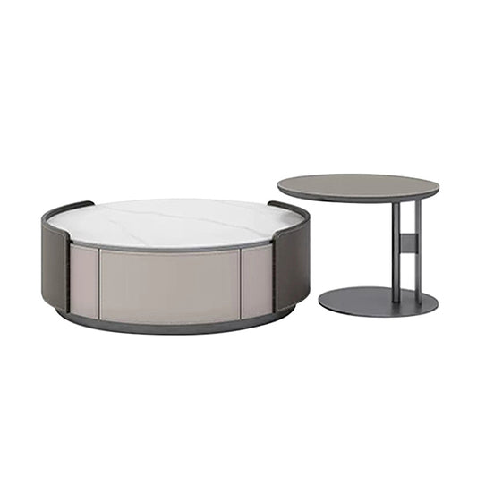 White Gray/Color Combination/Saddle Leather/Snow Mountain/Coffee Table