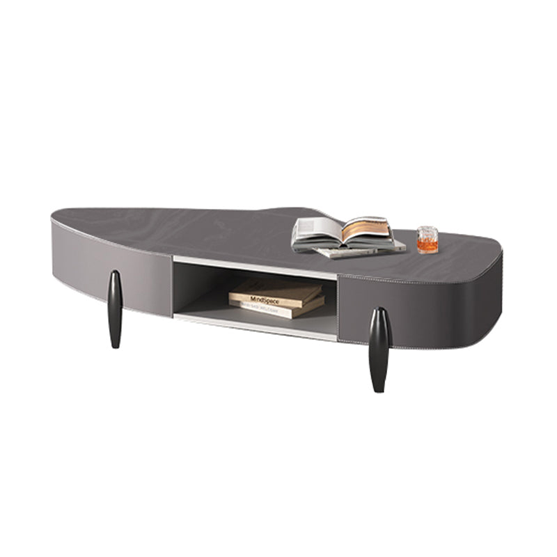 Gray Saddle Leather/Irregular Rock Plate/Coffee Table