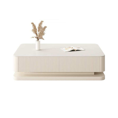 Pre Sale Pure White Stone & Solid Wood Carved Coffee Table