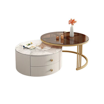 Pre Sale Circular Gray/White Cabinet/Rock Panel Countertop/Glass Iron Art/Small Coffee Table