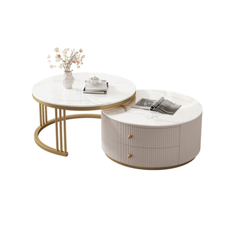 Pre Sale Circular White Rock Panel/Cabinet Golden Iron/Small Coffee Table