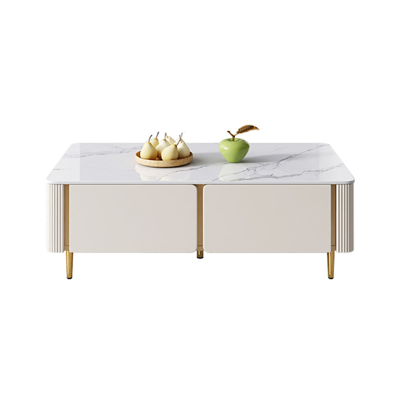 White Rock Slab/Coffee Table With Vertical Stripe Sides/Gold Feet