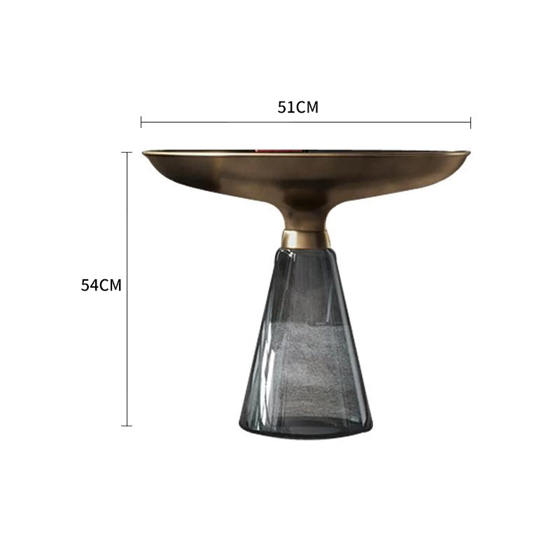 Grey Glass Side Table with Powder-Coated Metal Top