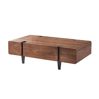 Pre Sale Walnut Grain Coffee Table with Brushed Black Titanium Accents