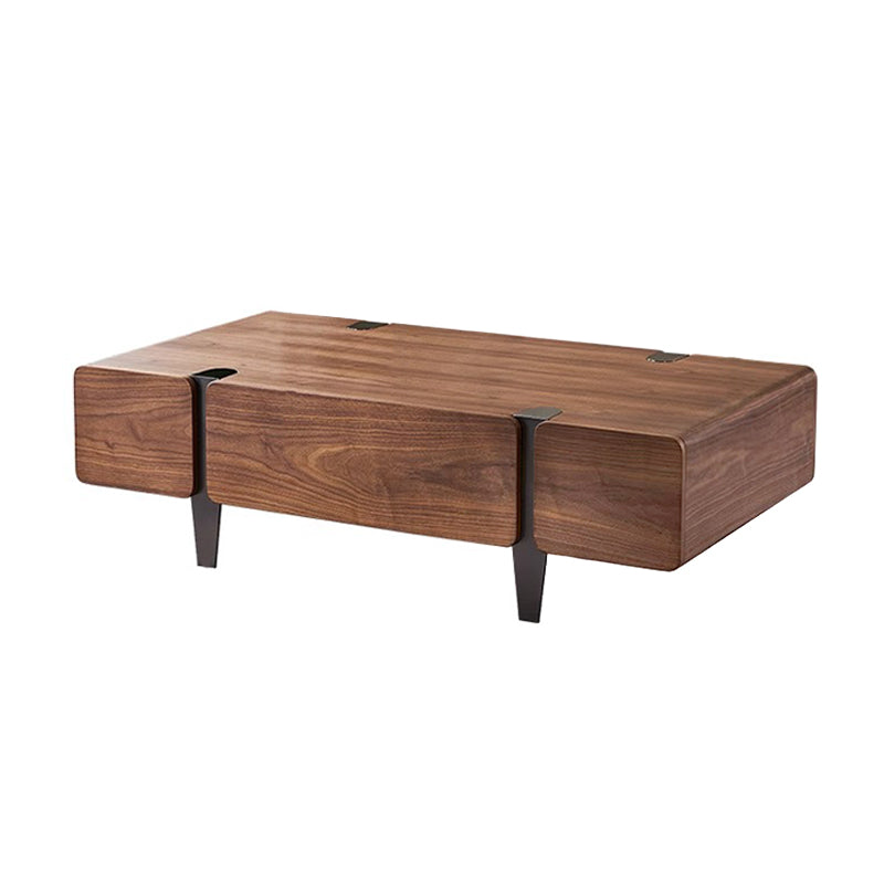 Pre Sale Walnut Grain Coffee Table with Brushed Black Titanium Accents