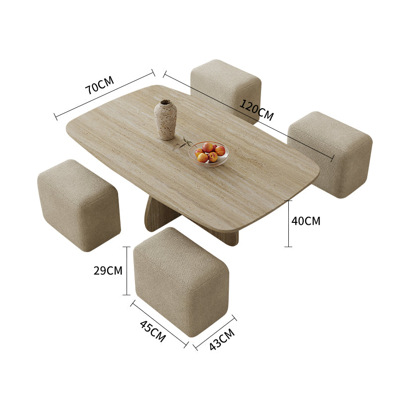 Yellow Travertine Rectangular Coffee Table with Matching Stools