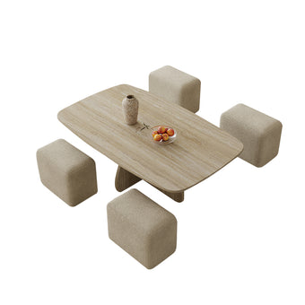 Yellow Travertine Rectangular Coffee Table with Matching Stools