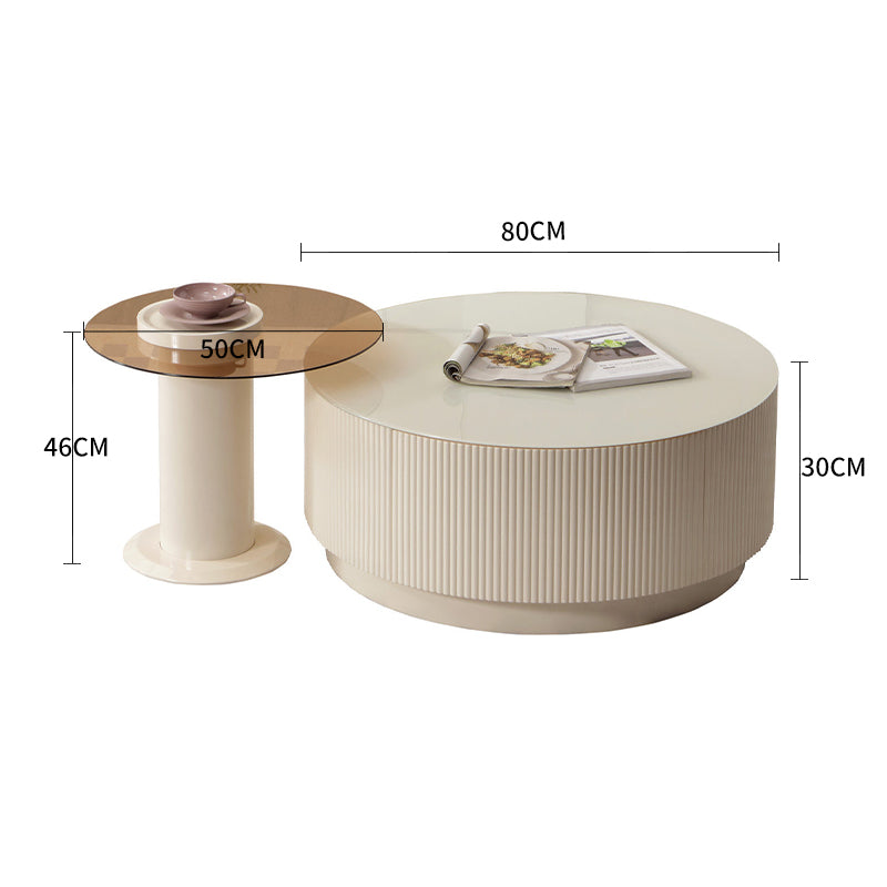 Pre Sale White large stone slab, striped lacquered cabinet, small glass combination tea table