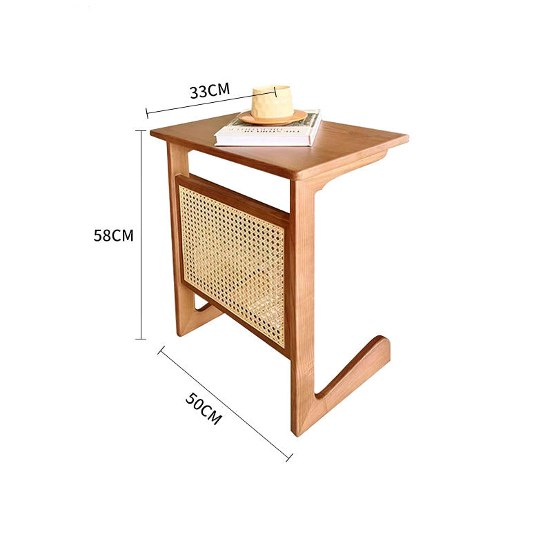 Pre Sale Light Walnut Ash Wood Rattan Woven Xile Side Table