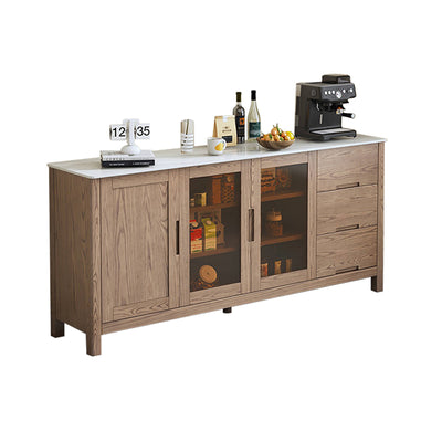 Walnut-Stained Ash Wood Sideboard with Glass and  Doors