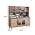 Wooden kitchen cabinet with shelves and appliances, showing dimensions.