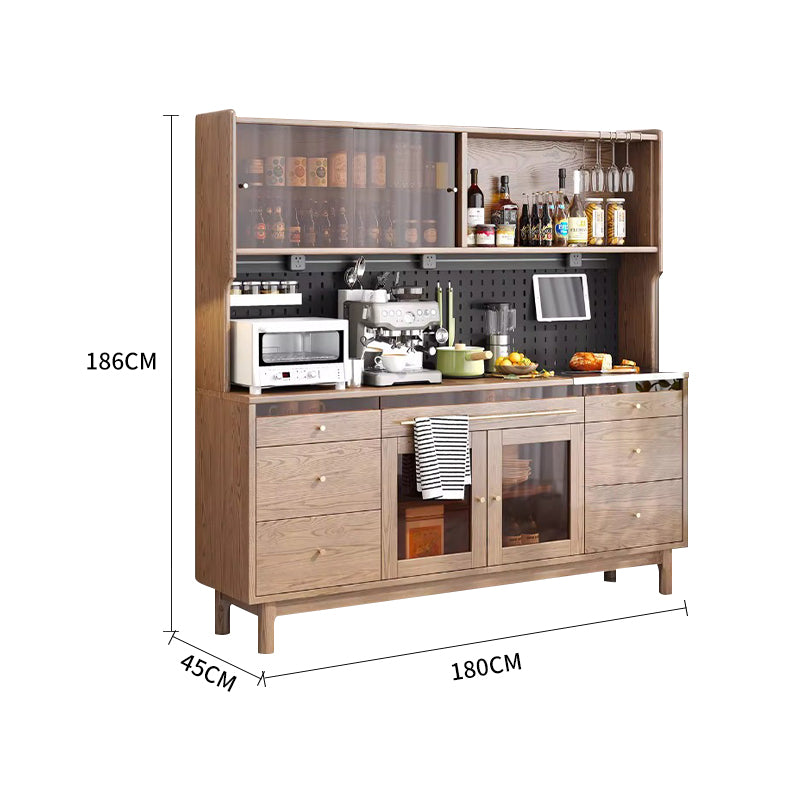 Walnut-Toned Ash Wood Two-Tier Pegboard Sideboard