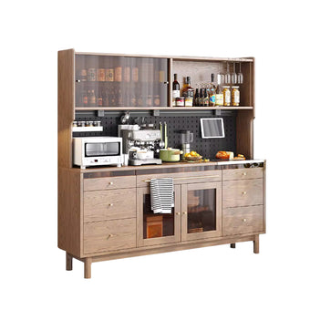 Wooden kitchen island with appliances and items on a white background